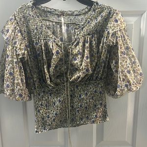 Free People Sheer Green Floral Top